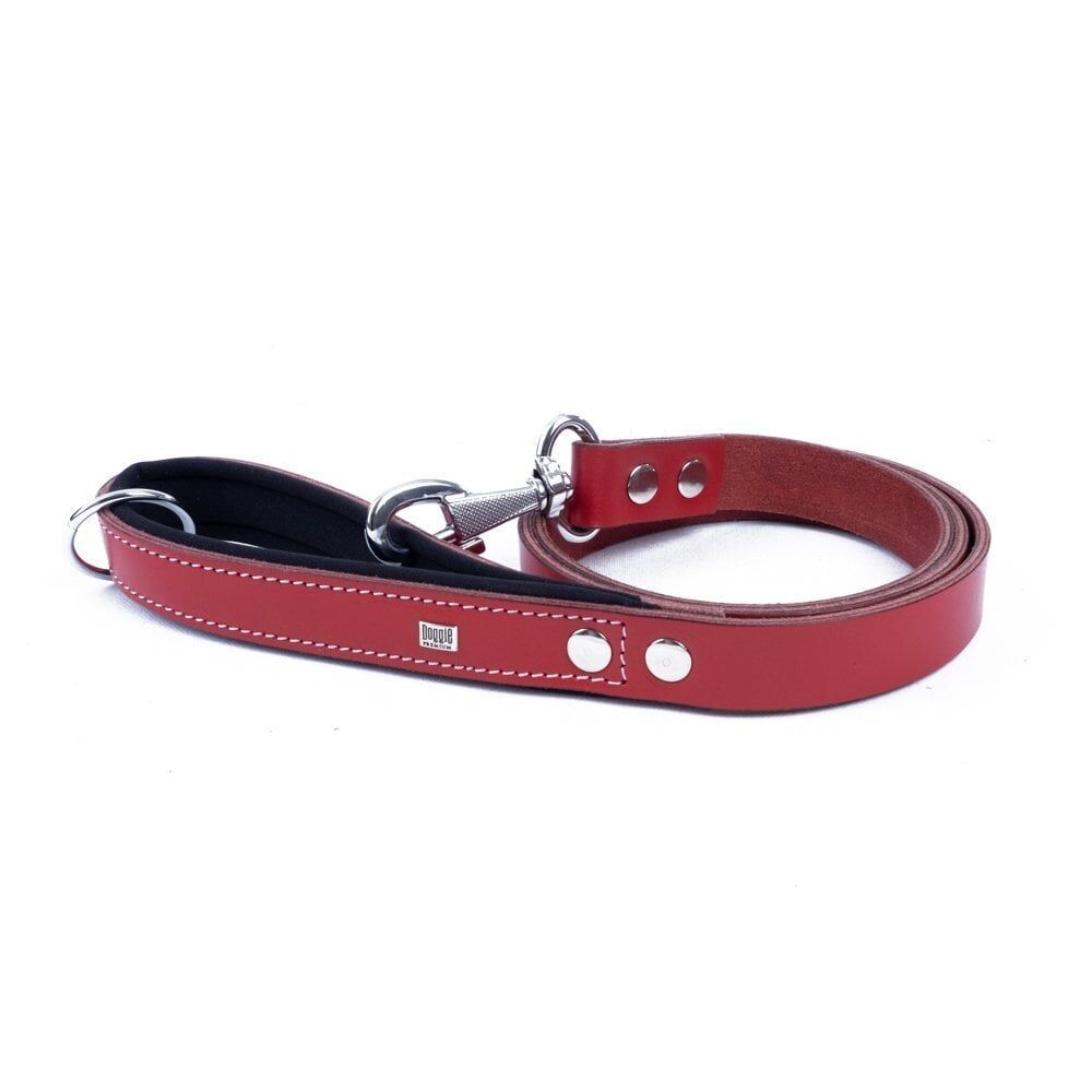 Doggie Konforlu Gerçek Deriden El Yapımı Köpek Gezdirme Kayışı 2,5x120cm - Red