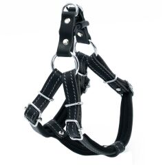 Doggie Konforlu Gerçek Deriden El Yapımı Ronin Model Köpek Göğüs Tasması S-1,5x40-45cm - Black