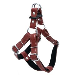 Doggie Konforlu Gerçek Deriden El Yapımı Ronin Model Köpek Göğüs Tasması XS-1,5x35-45cm - Red