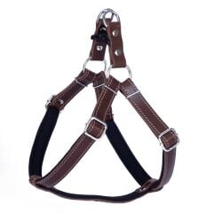 Doggie Konforlu Gerçek Deriden El Yapımı Ronin Model Köpek Göğüs Tasması L-2x55-65cm - Brown