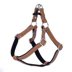 Doggie Konforlu Gerçek Deriden El Yapımı Ronin Model Köpek Göğüs Tasması L-2x55-65cm - Camel