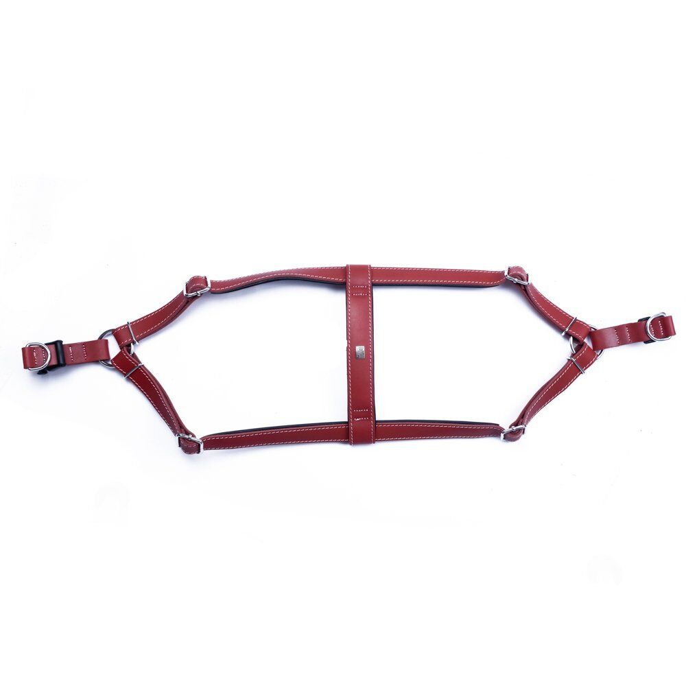 Doggie Konforlu Gerçek Deriden El Yapımı Ronin Model Köpek Göğüs Tasması L-2x55-65cm - Red