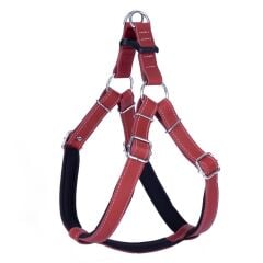 Doggie Konforlu Gerçek Deriden El Yapımı Ronin Model Köpek Göğüs Tasması XL-2,5x65-75cm - Red