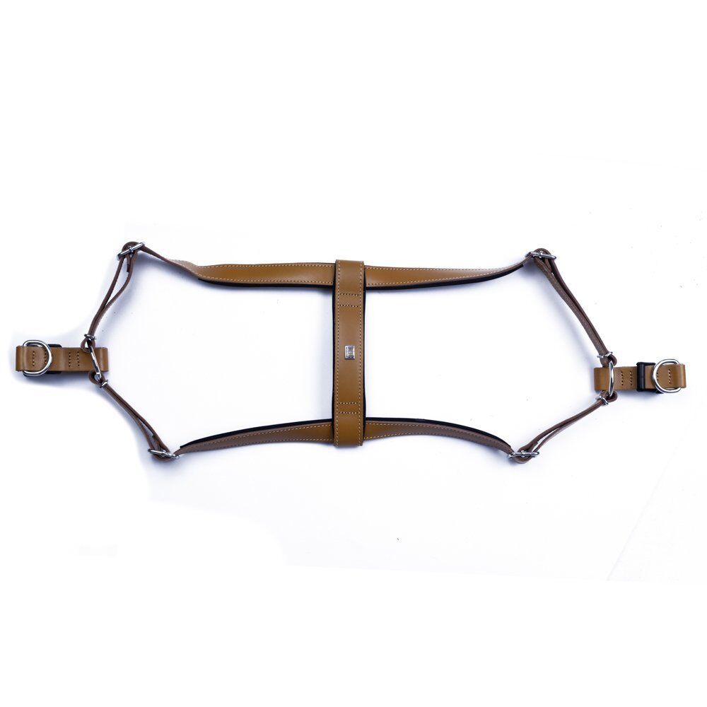 Doggie Konforlu Gerçek Deriden El Yapımı Ronin Model Köpek Göğüs Tasması XXL-3x70-80cm - Camel