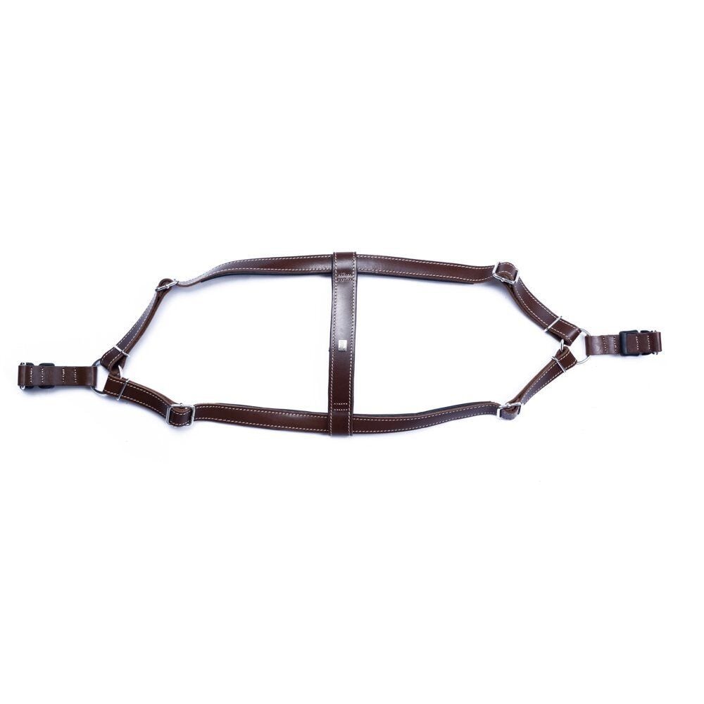 Doggie Konforlu Gerçek Deriden El Yapımı Ronin Model Köpek Göğüs Tasması M-2x45-55cm - Brown