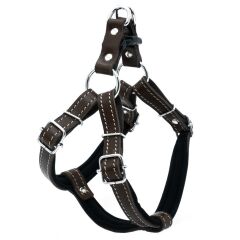 Doggie Konforlu Gerçek Deriden El Yapımı Ronin Model Köpek Göğüs Tasması M-2x45-55cm - Brown