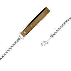 Doggie Konforlu Gerçek Deriden El Yapımı Zincirli Köpek Gezdirme Kayışı 4,5x80cm - Camel