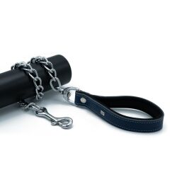 Doggie Konforlu Gerçek Deriden El Yapımı Zincirli Köpek Gezdirme Kayışı 4,5x80cm - Royal Blue