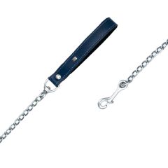 Doggie Konforlu Gerçek Deriden El Yapımı Zincirli Köpek Gezdirme Kayışı 4,5x80cm - Royal Blue