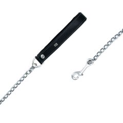 Doggie Konforlu Gerçek Deriden El Yapımı Zincirli Köpek Gezdirme Kayışı 4,5x80cm - Black