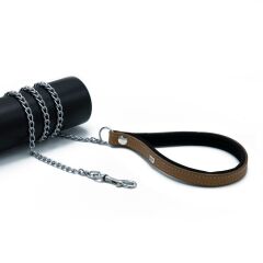 Doggie Konforlu Gerçek Deriden El Yapımı Zincirli Köpek Gezdirme Kayışı 2x110cm - Camel