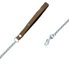 Doggie Konforlu Gerçek Deriden El Yapımı Zincirli Köpek Gezdirme Kayışı 2x110cm - Camel