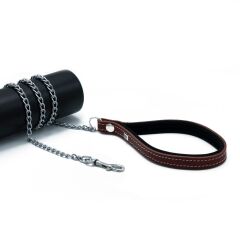 Doggie Konforlu Gerçek Deriden El Yapımı Zincirli Köpek Gezdirme Kayışı 2x110cm - Red