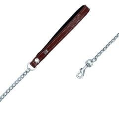 Doggie Konforlu Gerçek Deriden El Yapımı Zincirli Köpek Gezdirme Kayışı 2x110cm - Red