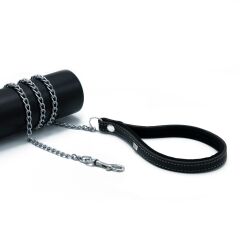 Doggie Konforlu Gerçek Deriden El Yapımı Zincirli Köpek Gezdirme Kayışı 2x110cm - Black