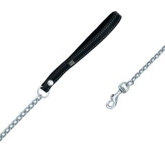 Doggie Konforlu Gerçek Deriden El Yapımı Zincirli Köpek Gezdirme Kayışı 2x110cm - Black