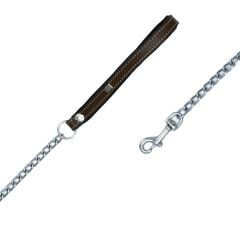Doggie Konforlu Gerçek Deriden El Yapımı Zincirli Köpek Gezdirme Kayışı 2,5x110cm - Brown