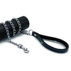 Doggie Konforlu Gerçek Deriden El Yapımı Zincirli Köpek Gezdirme Kayışı 2,5x110cm - Royal Blue