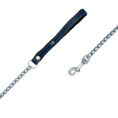Doggie Konforlu Gerçek Deriden El Yapımı Zincirli Köpek Gezdirme Kayışı 2,5x110cm - Royal Blue