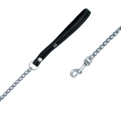 Doggie Konforlu Gerçek Deriden El Yapımı Zincirli Köpek Gezdirme Kayışı 2,5x110cm - Black