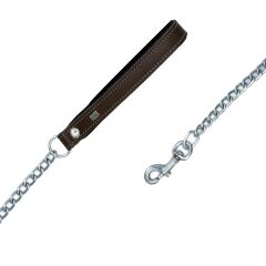 Doggie Konforlu Gerçek Deriden El Yapımı Zincirli Köpek Gezdirme Kayışı 3x110cm - Brown