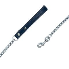 Doggie Konforlu Gerçek Deriden El Yapımı Zincirli Köpek Gezdirme Kayışı 3x110cm - Royal Blue