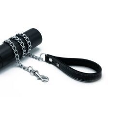 Doggie Konforlu Gerçek Deriden El Yapımı Zincirli Köpek Gezdirme Kayışı 3x110cm - Black