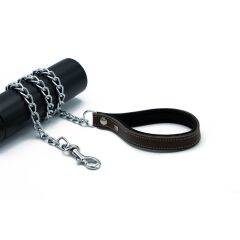 Doggie Konforlu Gerçek Deriden El Yapımı Zincirli Köpek Gezdirme Kayışı 3,5x110cm - Brown