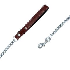Doggie Konforlu Gerçek Deriden El Yapımı Zincirli Köpek Gezdirme Kayışı 3,5x110cm - Red