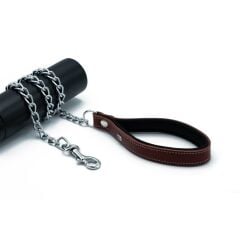 Doggie Konforlu Gerçek Deriden El Yapımı Zincirli Köpek Gezdirme Kayışı 3,5x110cm - Red