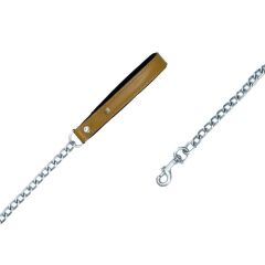 Doggie Konforlu Gerçek Deriden El Yapımı Zincirli Köpek Gezdirme Kayışı 4x110cm - Camel