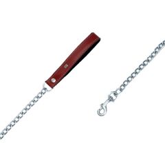 Doggie Konforlu Gerçek Deriden El Yapımı Zincirli Köpek Gezdirme Kayışı 4x110cm - Red