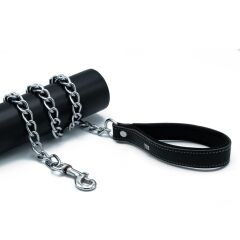 Doggie Konforlu Gerçek Deriden El Yapımı Zincirli Köpek Gezdirme Kayışı 4x110cm - Black