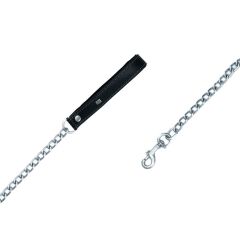 Doggie Konforlu Gerçek Deriden El Yapımı Zincirli Köpek Gezdirme Kayışı 4x110cm - Black