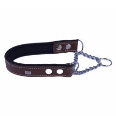 Doggie Konforlu Gerçek Deriden El Yapımı Boğma Zincirli Köpek Boyun Tasması 2,5x40-50cm - Brown