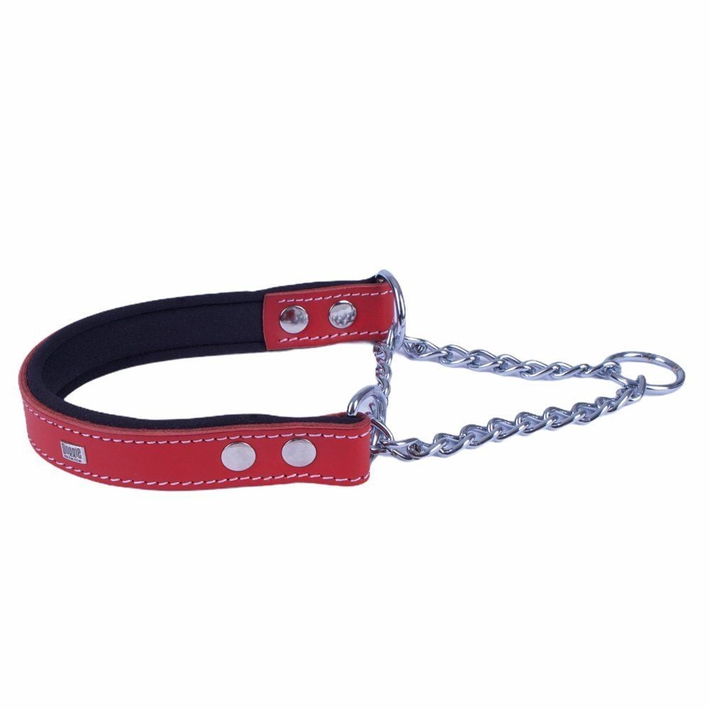 Doggie Konforlu Gerçek Deriden El Yapımı Boğma Zincirli Köpek Boyun Tasması 2,5x40-50cm - Red