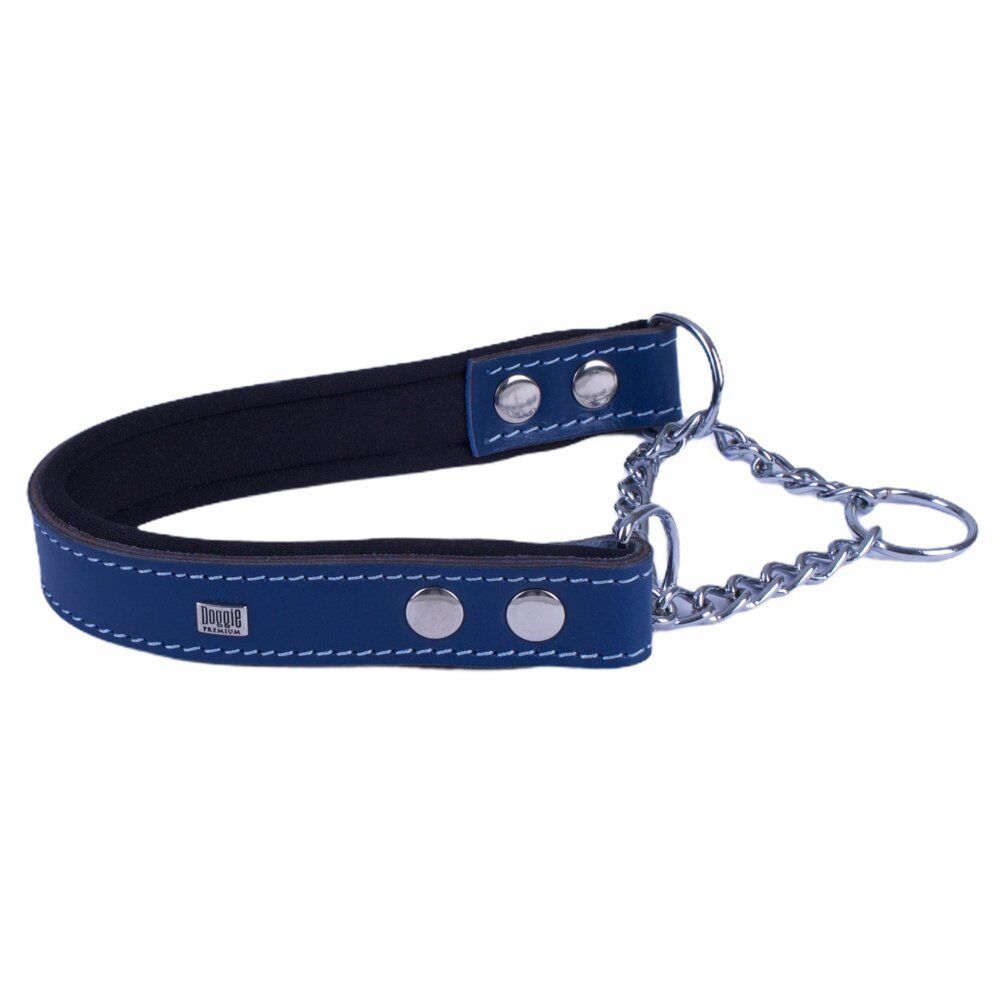 Doggie Konforlu Gerçek Deriden El Yapımı Boğma Zincirli Köpek Boyun Tasması 2,5x40-50cm - Royal Blue
