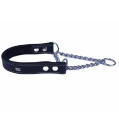 Doggie Konforlu Gerçek Deriden El Yapımı Boğma Zincirli Köpek Boyun Tasması 2,5x40-50cm - Black