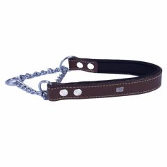 Doggie Konforlu Gerçek Deriden El Yapımı Boğma Zincirli Köpek Boyun Tasması 2,5x45-55cm - Brown