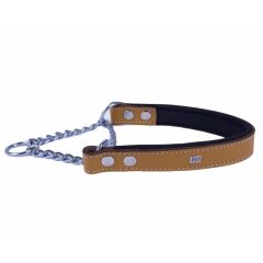Doggie Konforlu Gerçek Deriden El Yapımı Boğma Zincirli Köpek Boyun Tasması 2,5x45-55cm - Camel