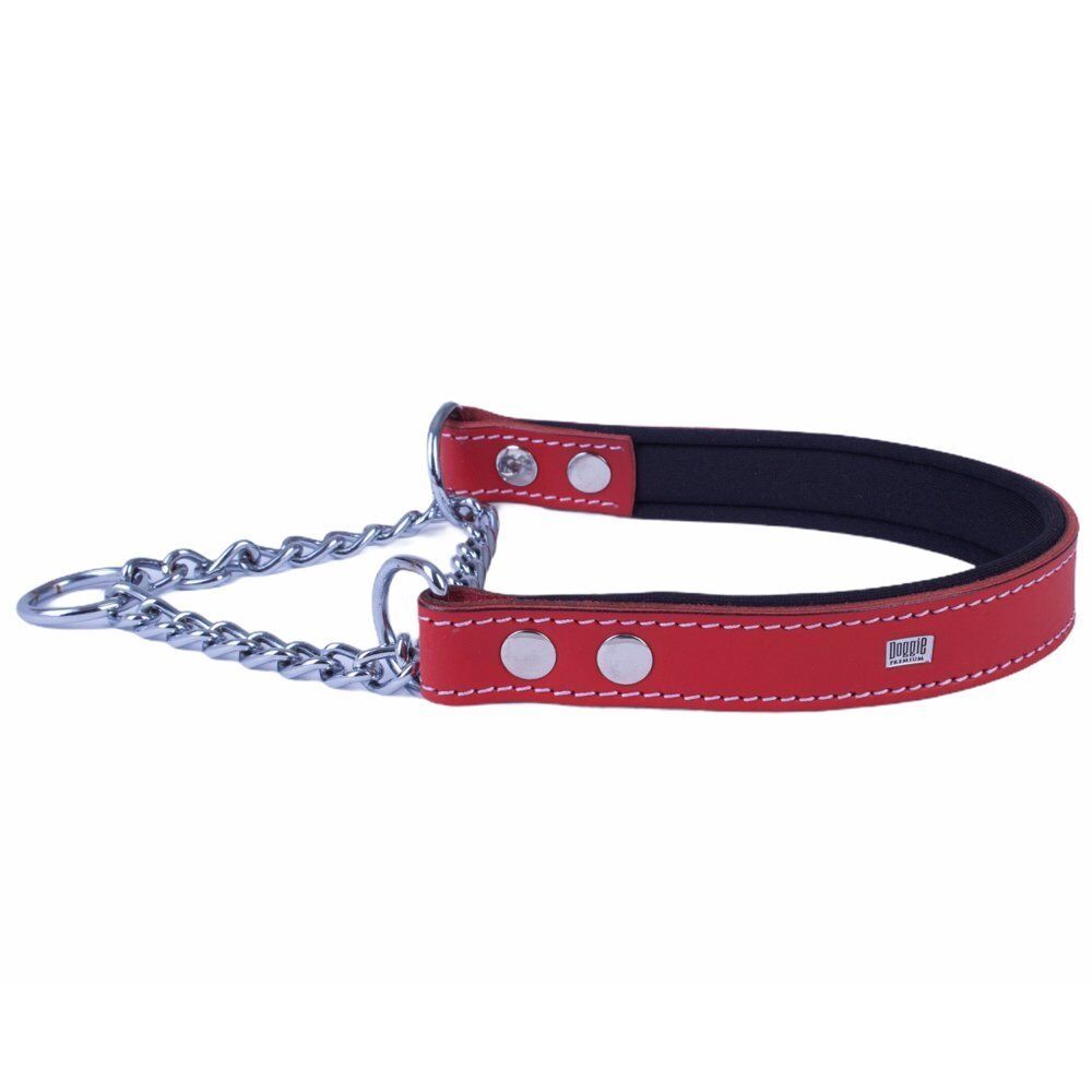 Doggie Konforlu Gerçek Deriden El Yapımı Boğma Zincirli Köpek Boyun Tasması 2,5x45-55cm - Red