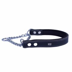 Doggie Konforlu Gerçek Deriden El Yapımı Boğma Zincirli Köpek Boyun Tasması 2,5x45-55cm - Black