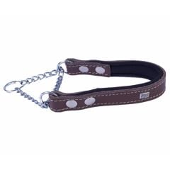 Doggie Konforlu Gerçek Deriden El Yapımı Boğma Zincirli Köpek Boyun Tasması 2x35-45cm - Brown