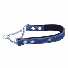 Doggie Konforlu Gerçek Deriden El Yapımı Boğma Zincirli Köpek Boyun Tasması 2x35-45cm - Royal Blue