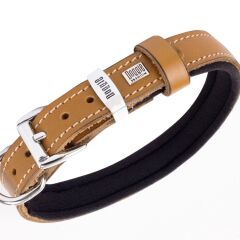 Doggie Konforlu Gerçek Deriden El Yapımı Köpek Boyun Tasması 1,5x20-25cm - Camel