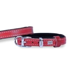 Doggie Konforlu Gerçek Deriden El Yapımı Köpek Boyun Tasması 1,5x20-25cm - Red