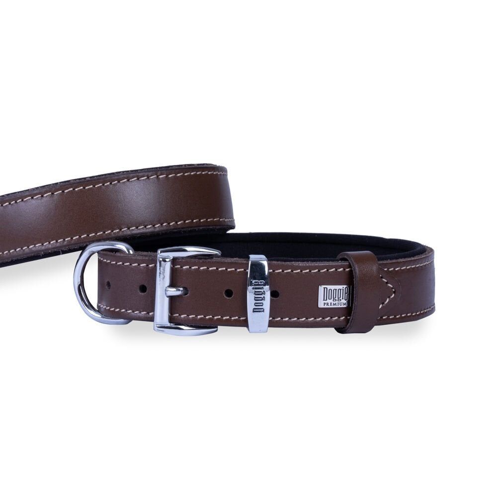 Doggie Konforlu Gerçek Deriden El Yapımı Köpek Boyun Tasması 2,5x37-45cm - Brown