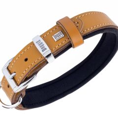 Doggie Konforlu Gerçek Deriden El Yapımı Köpek Boyun Tasması 2,5x37-45cm - Camel