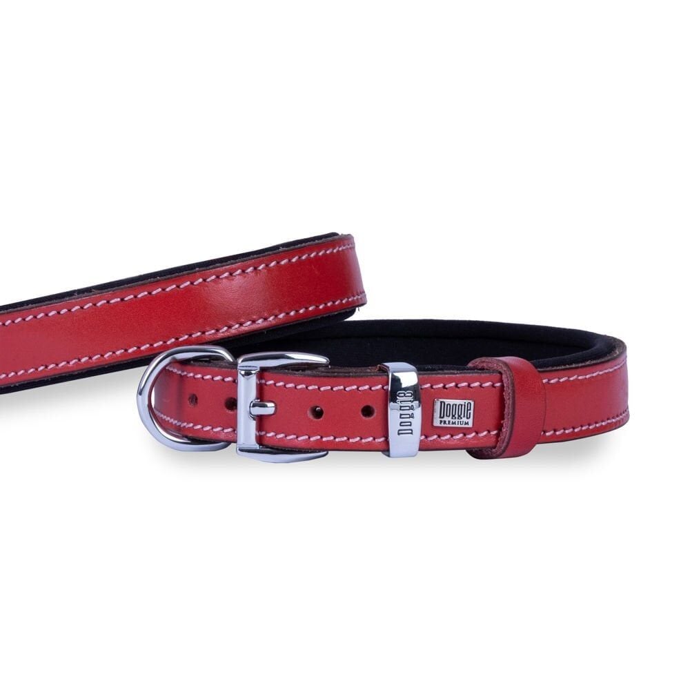 Doggie Konforlu Gerçek Deriden El Yapımı Köpek Boyun Tasması 2x35-40cm - Red