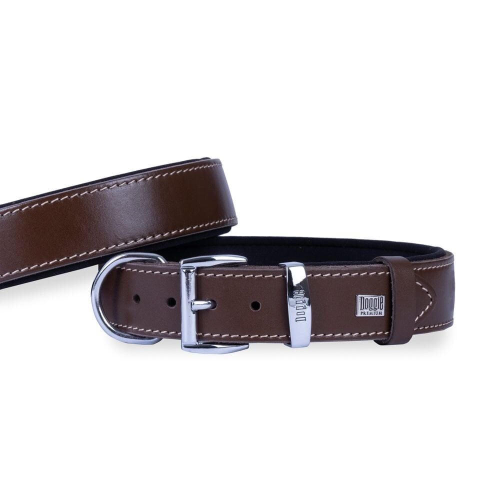 Doggie Konforlu Gerçek Deriden El Yapımı Köpek Boyun Tasması 3,5x47-55cm - Brown